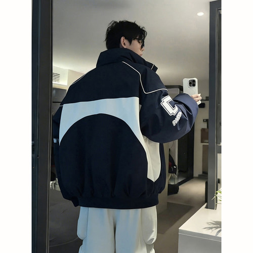 美式bomber棉服男款冬季撞色拼接