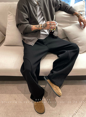 cleanfit黑色立体剪裁斜切卫裤男春秋冬弯刀裤子重磅运动休闲长裤