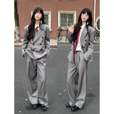 英伦风双排扣西装套装男高级感