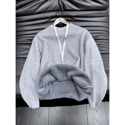 浅灰色加绒加厚毛衣男款冬季