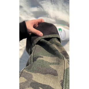 美式古着vintage裤子男款加绒迷彩牛仔裤直筒加厚保暖伐木工装裤