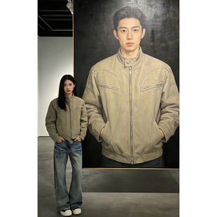 卡其色短款哈灵顿夹克男款春季潮牌高街飞行员外套美式水洗牛仔衣