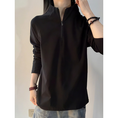 黑色半拉链德绒打底衫冬季可外穿