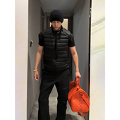 美式 坎肩潮牌立领棉服外套 无袖 高街轻薄羽绒马甲男冬季 设计感修身