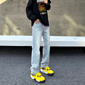 直筒休闲长裤 浅蓝色高腰显瘦牛仔裤 hiphop裤 子高街窄版 男款 春秋季