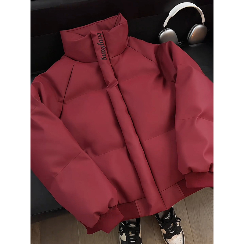 红色刺绣pu皮棉服外套男款冬季