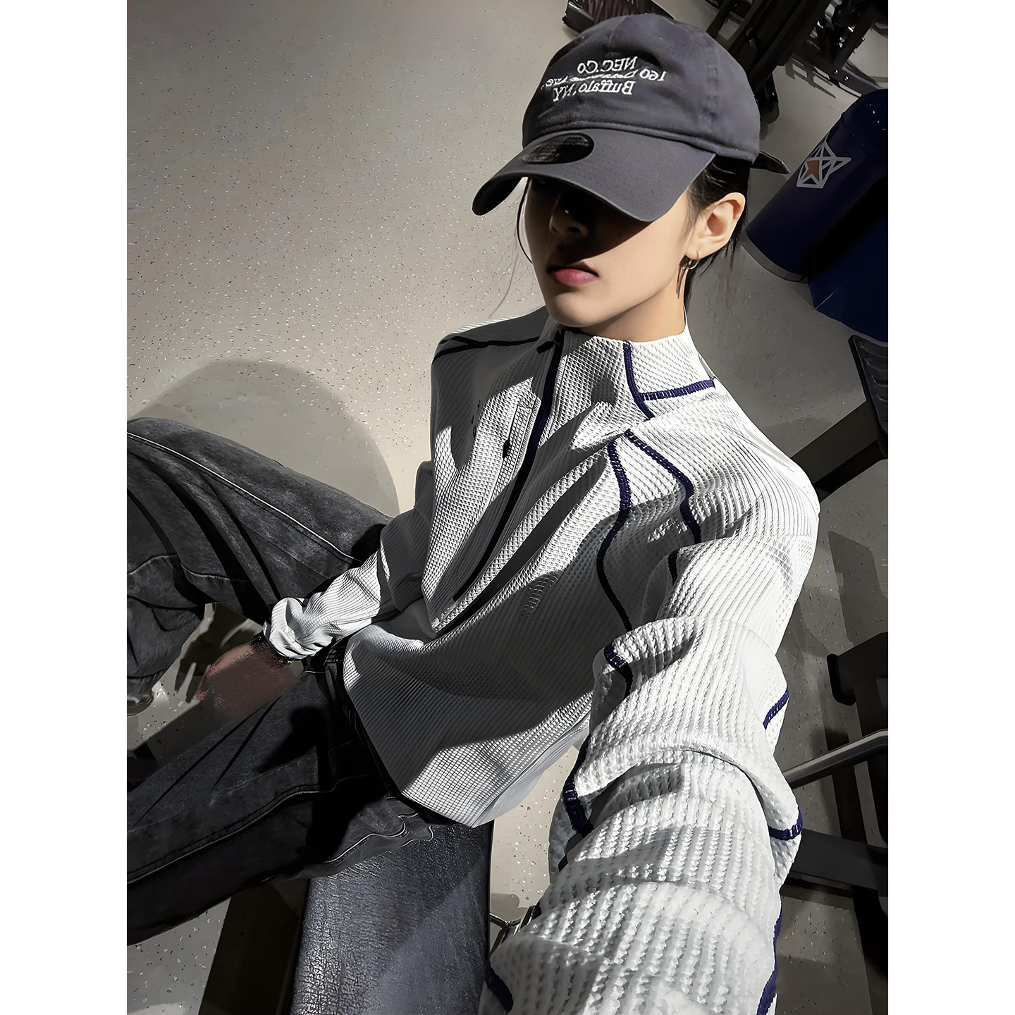 美式半拉链运动长袖T恤男款春秋户外运动骑行服健身跑步羽毛球服