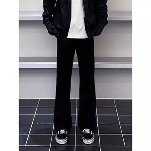 裤 痞帅高级感弯刀裤 男款 子美式 高个子加长微喇裤 黑色高腰直筒西装