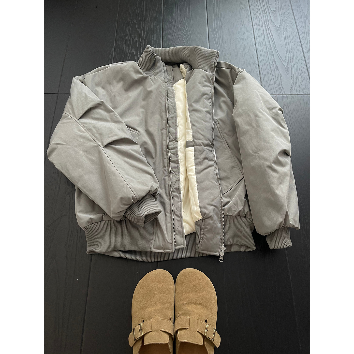 浅灰色立领飞行夹克棉服男款秋冬季加厚保暖夹棉外套高级感棒球服