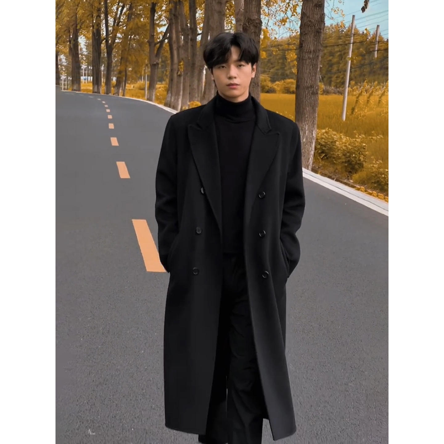 韩版西装领毛呢大衣男加厚风衣