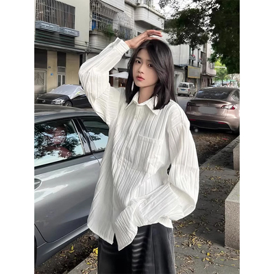 肌理感白色长袖衬衫上衣夏季外套