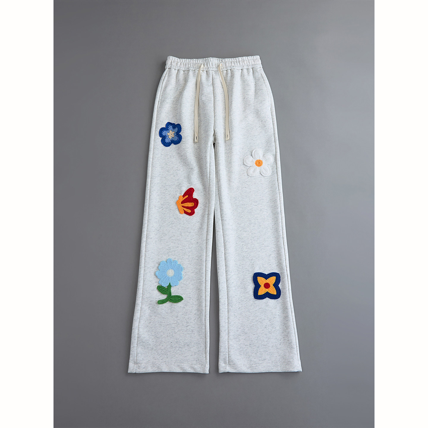 花灰色刺绣弯刀卫裤男款冬季慵懒风加绒裤子美式休闲直筒微喇长裤,男装,卫裤,淘宝优惠券,粉丝福利购,淘宝优惠卷
