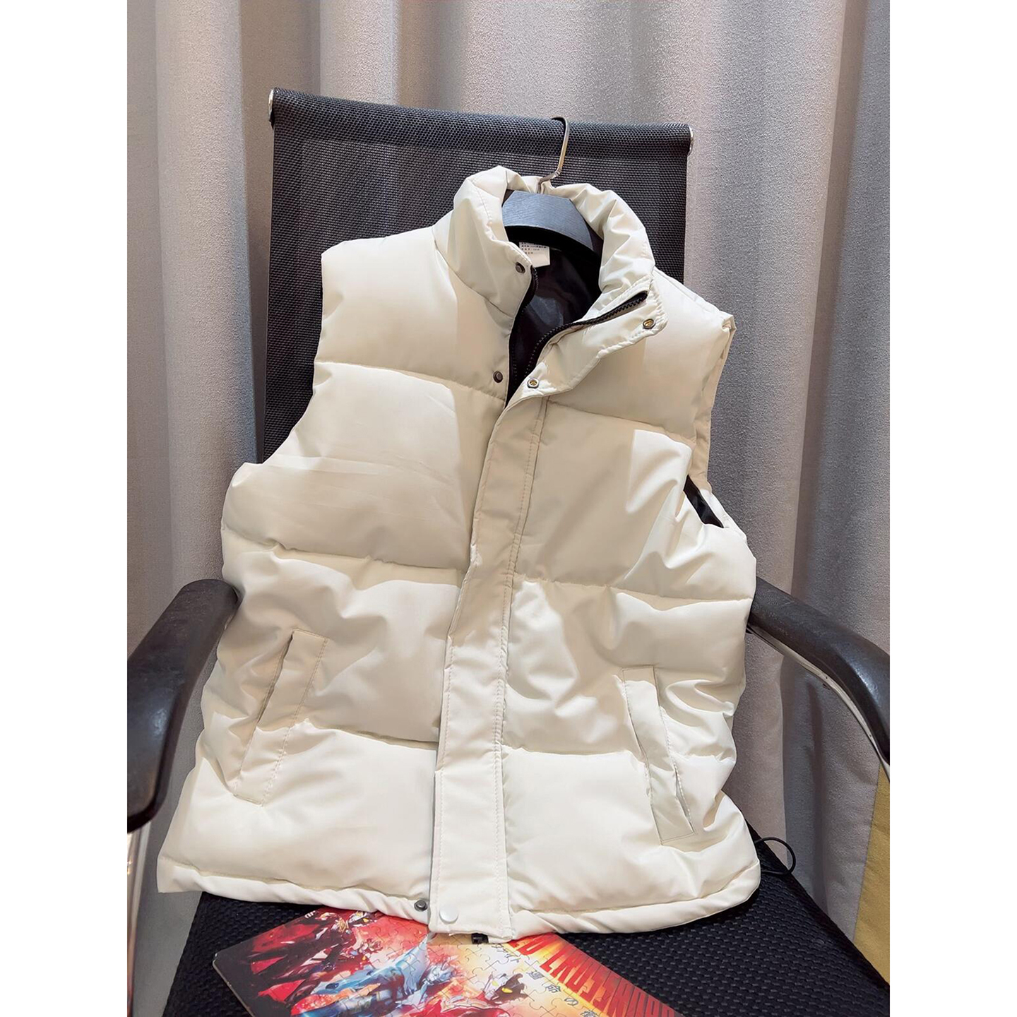 米白色立领羽绒马甲男冬季加厚