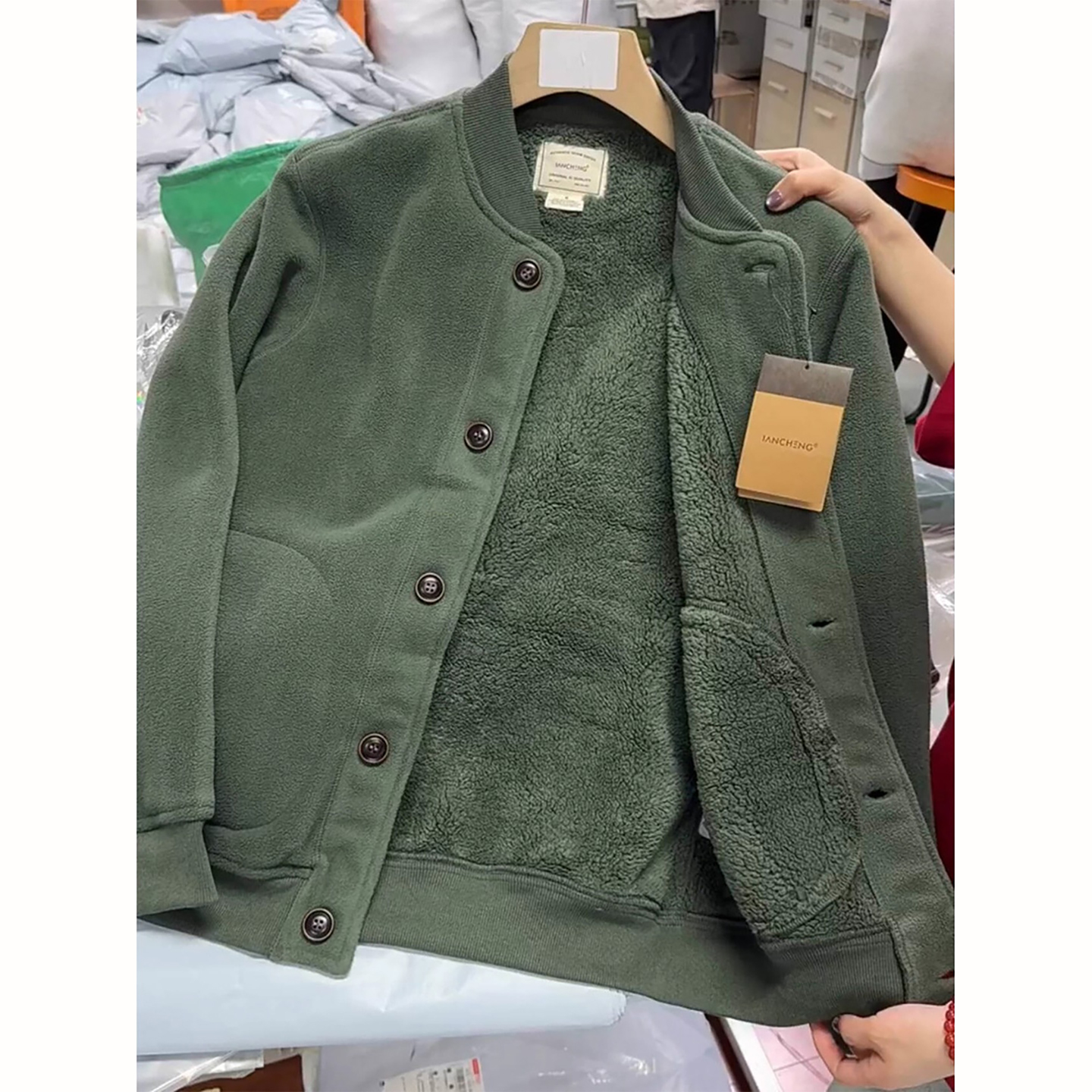 棒球领摇粒绒加厚棉服开衫男冬季