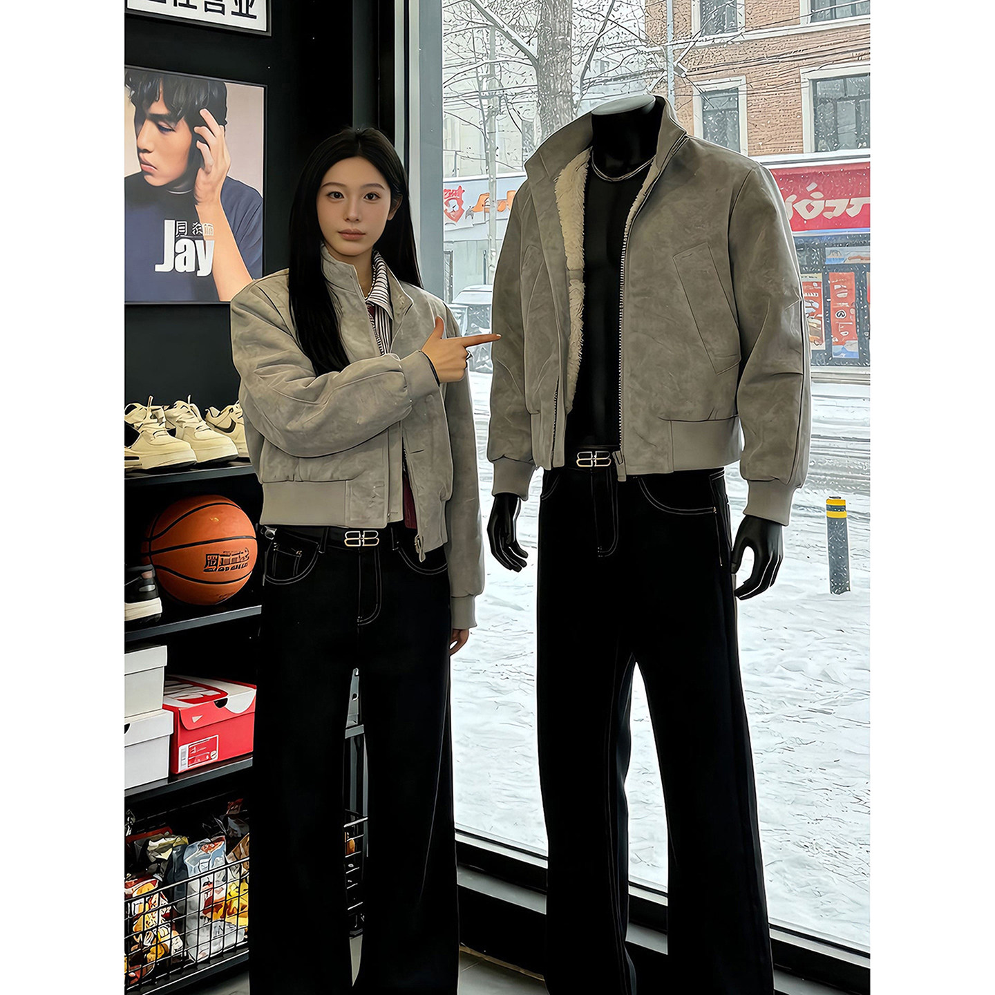 美式boxy短款扎染皮棉衣男冬季羊羔毛加绒加厚外套立领飞行员夹克,男装,棉衣,淘宝优惠券,粉丝福利购,淘宝优惠卷