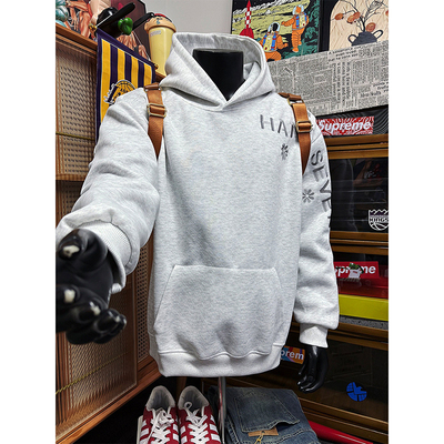 白灰色花卉刺绣重磅卫衣男款冬季