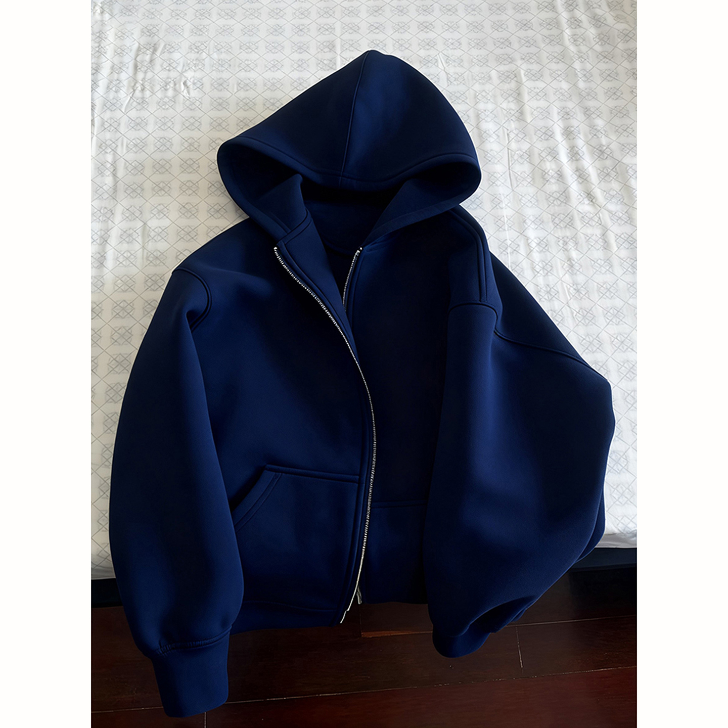 藏青色加绒重磅卫衣硬挺美式风