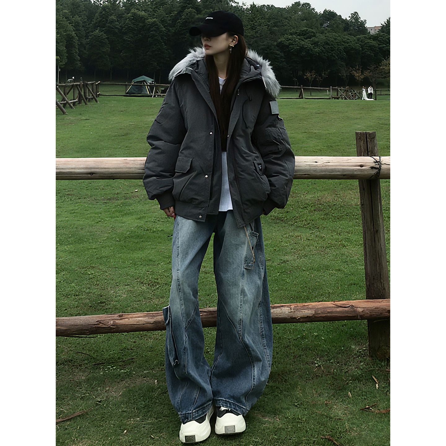 深灰色连帽羽绒派克服男款冬季加厚保暖棉服外套美式防寒工装棉袄