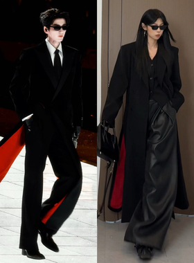 黑色红底长款男士风衣韩版高级感那不勒斯dk西装外套英伦雅痞大衣