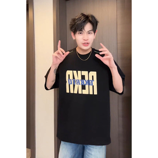 高克重磅硬挺t恤男夏季美式高街vibe发泡印花短袖凉感透气半截袖