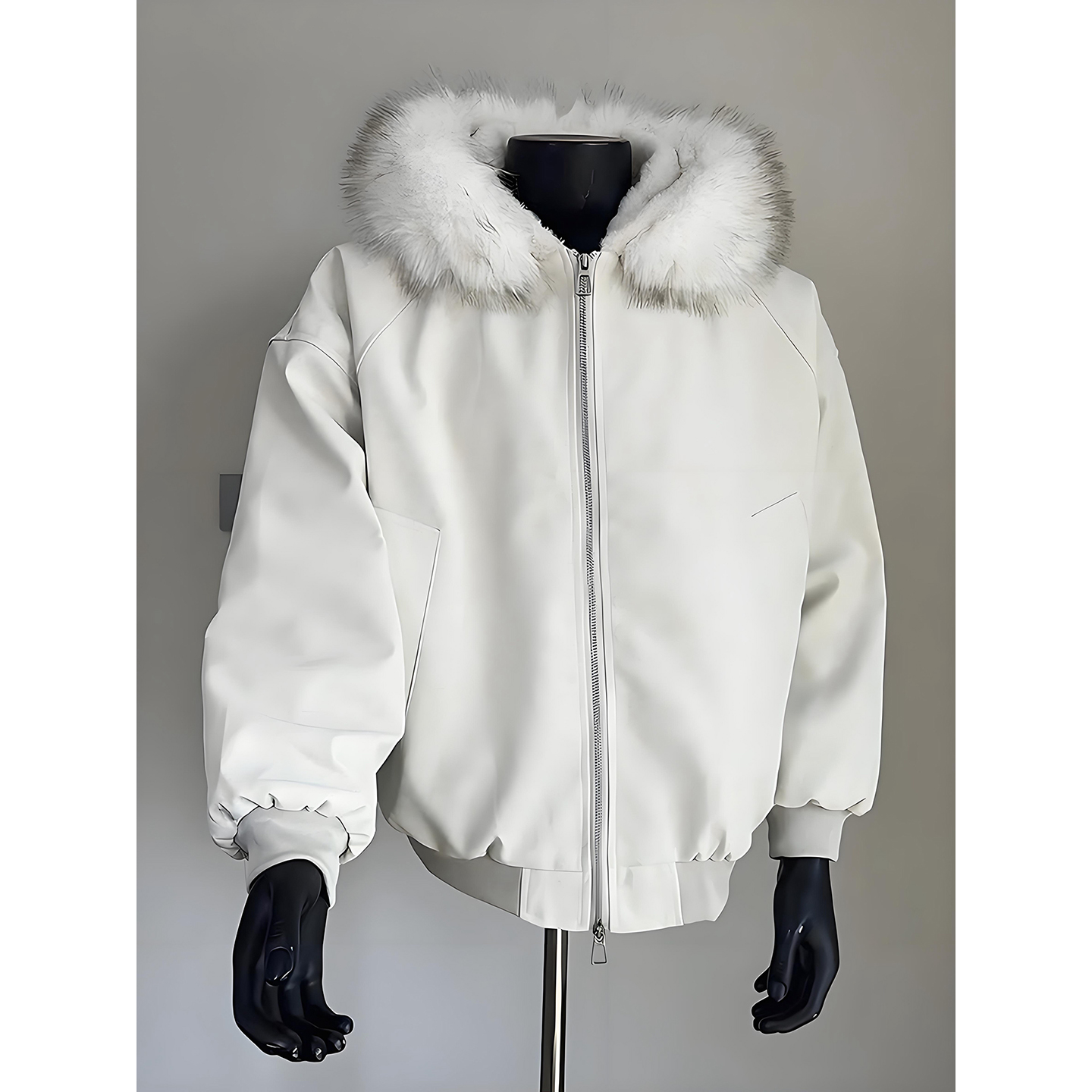 杏色座山雕pu皮大毛领棉服男冬季