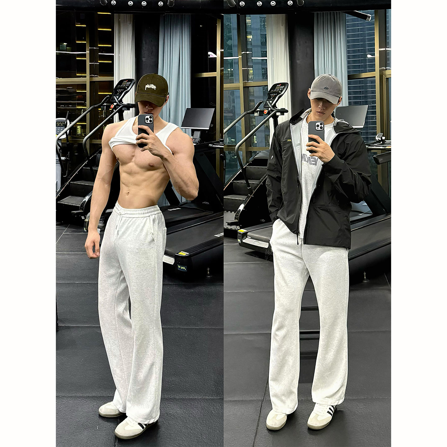 花灰色美式健身运动卫裤男秋冬