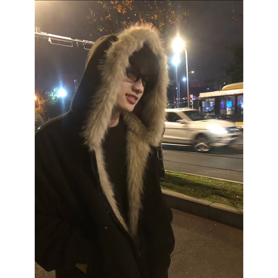 美式痞帅座山雕毛领棉服男装冬装