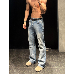 复古蓝微喇牛仔裤男款cleanfit美式痞帅高级感裤子直筒显瘦弯刀裤
