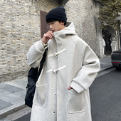 俄式 克苏鲁文职大衣男秋冬连帽牛角扣毛呢风衣中长款 过膝妮子外套