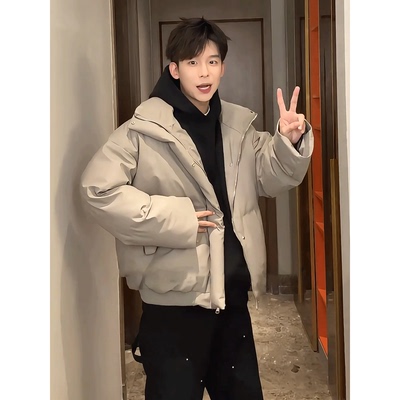 美拉德棕色短款羽绒棉服冬季加厚