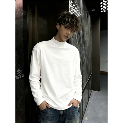 白色半高领德绒打底衫男秋冬保暖