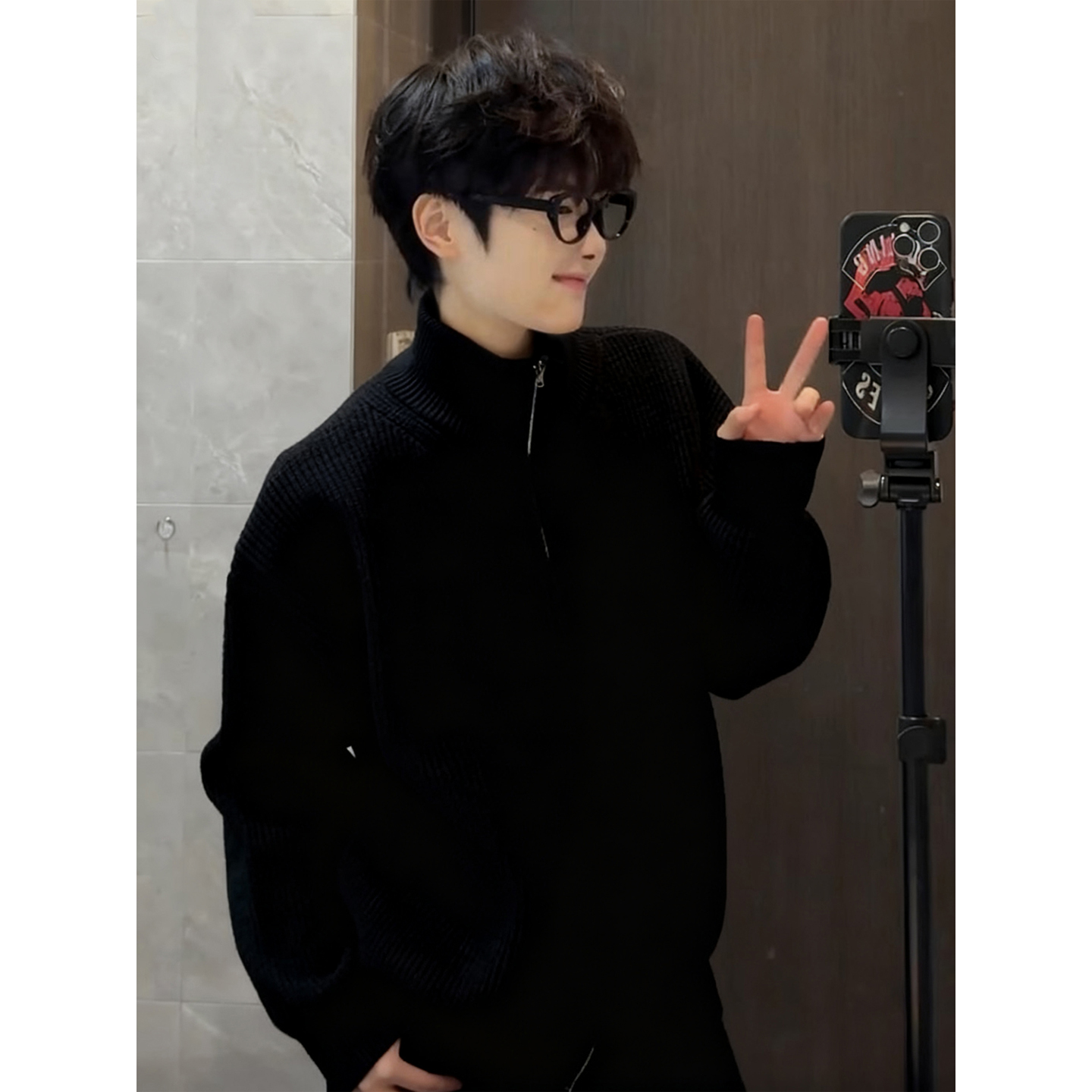 韩系高领拉链开衫毛衣男款秋冬季