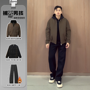 假两件连帽座山雕外套棉服冬季男生ootd穿搭一整套加绒加厚棉夹克