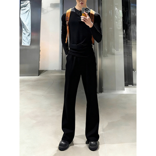 柳叶弯刀黑牛仔裤男款弹力美式cleanfit裤子直筒显腿长加绒微喇裤