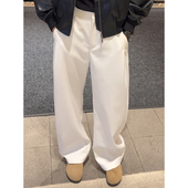 子高腰直筒阔腿裤 白色老钱风西裤 韩系男生ootd穿搭垂感微喇弯刀裤
