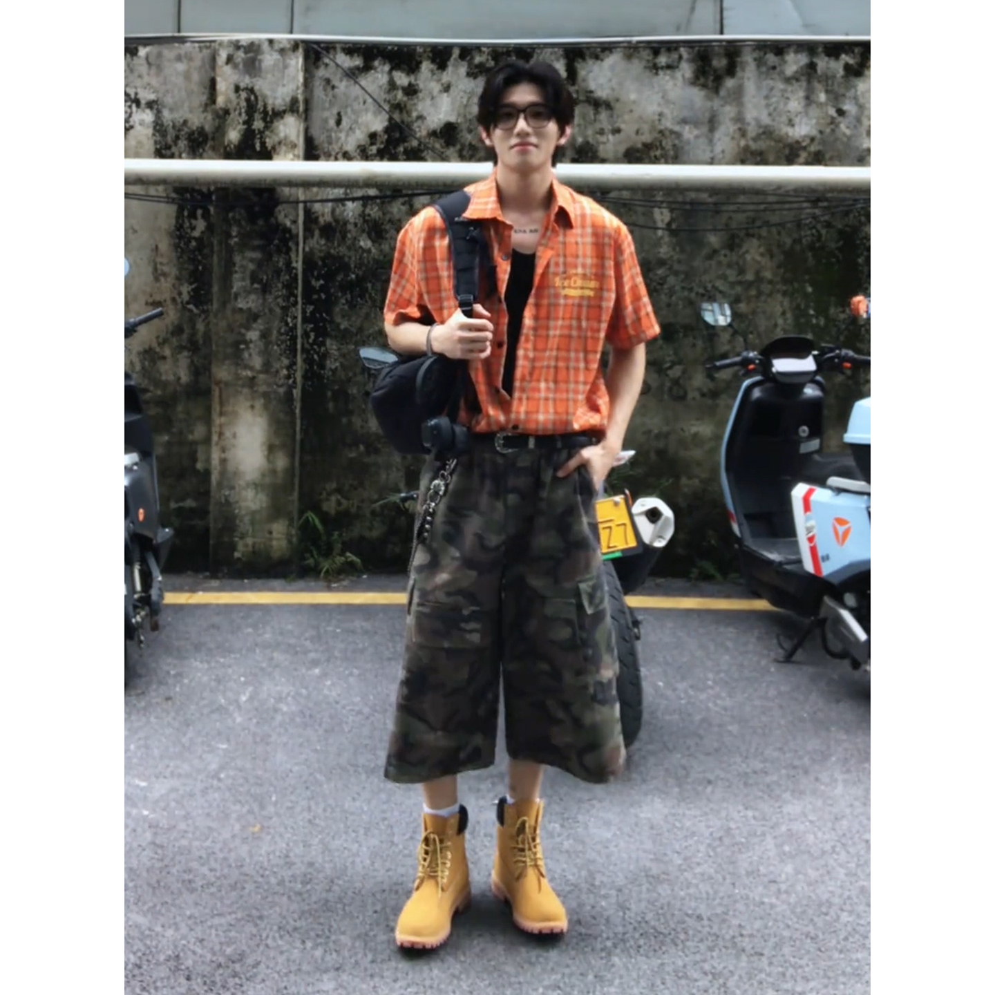 美式高街vibe迷彩七分裤男款夏季