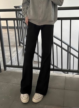 黑色加绒微喇西装裤男直筒cleanfit美式弯刀裤子高腰提档休闲长裤