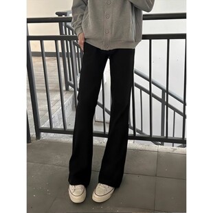 黑色加绒微喇西装裤男直筒cleanfit美式弯刀裤子高腰提档休闲长裤