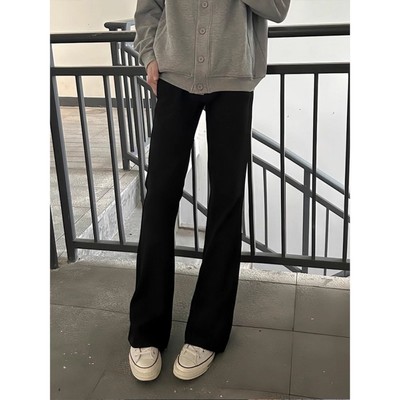 黑色加绒微喇西装裤男直筒裤子