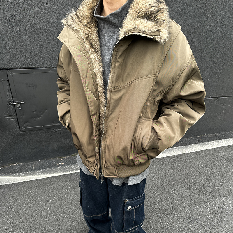 军绿色底特律工装夹克棉服男冬季毛领短款座山雕外套美式解构棉衣