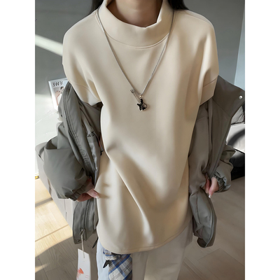 杏色半高领德绒打底衫男款冬季