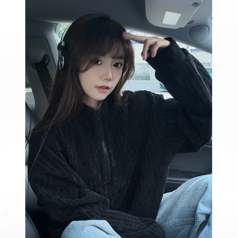 雪尼尔高领半拉链卫衣男女秋冬季