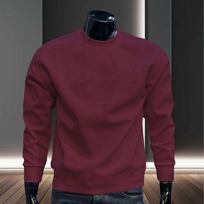 酒红色圆领加绒卫衣男秋冬重磅