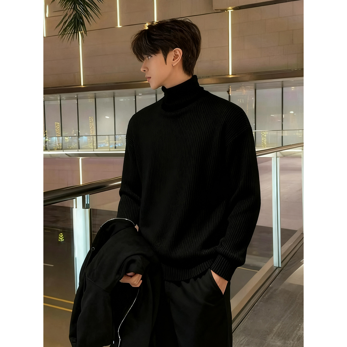 黑色高领加绒毛衣秋冬季成熟稳重