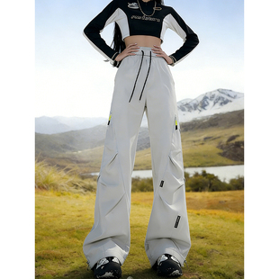 美式机能软壳冲锋裤男女冬季加绒户外登山运动裤子阔腿弯刀工装裤