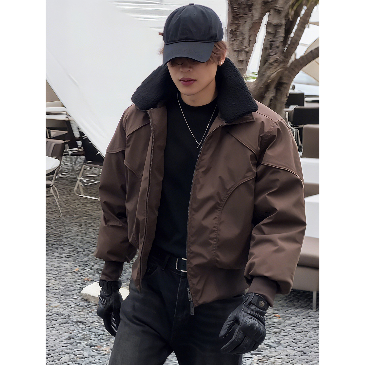 美式复古毛领短款棉衣冬季高级感