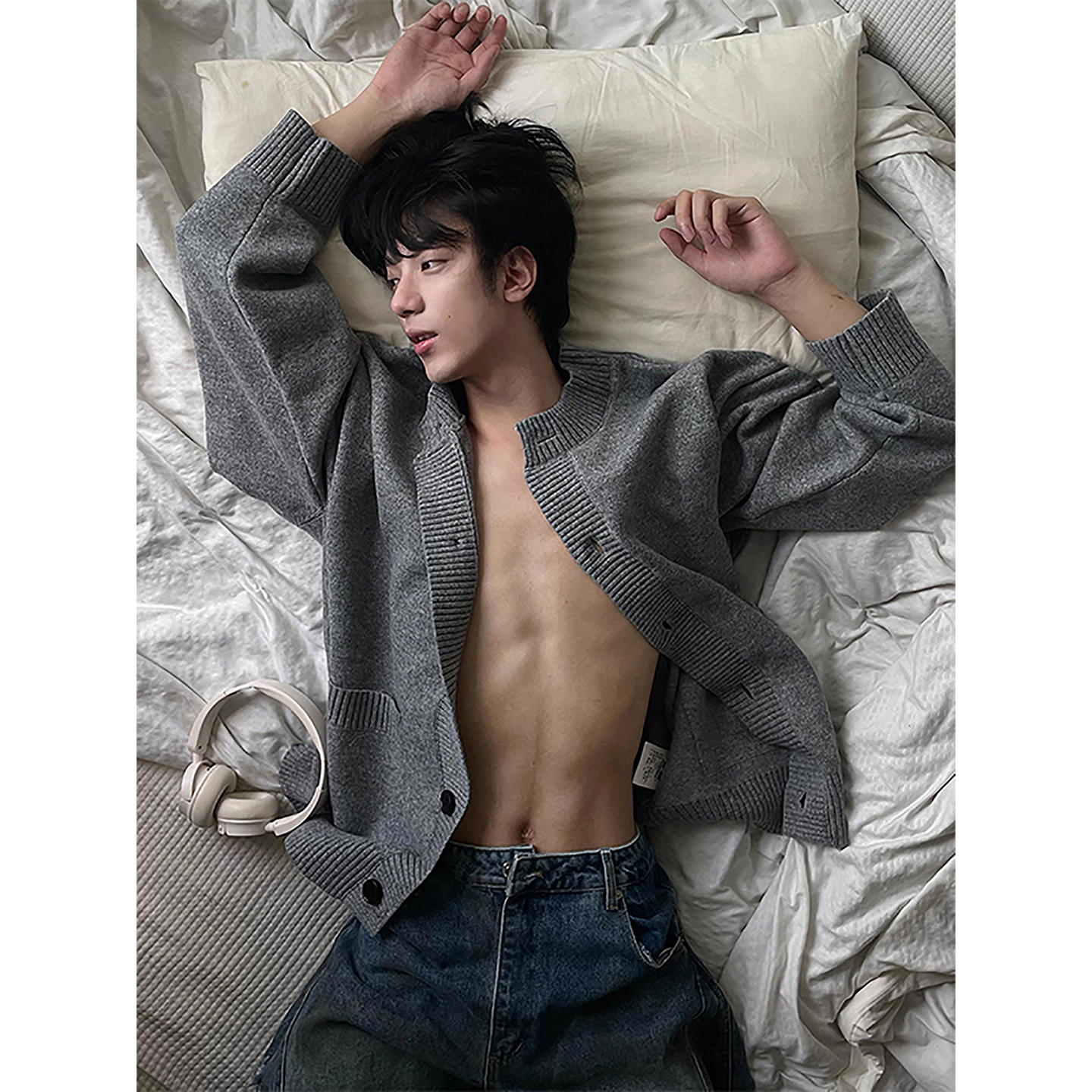 韩版慵懒风开衫毛衣男秋冬季高知