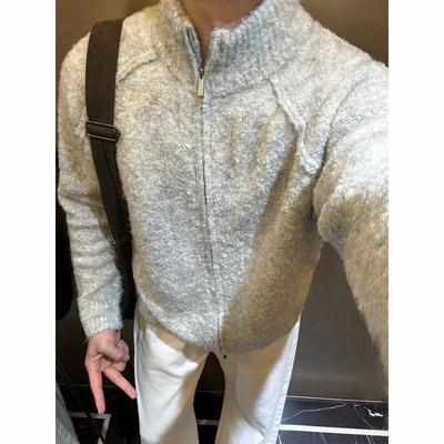 半拉链立领针织开衫毛衣男款外套