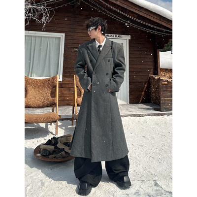 克鲁苏垫肩毛呢大衣秋冬季中长款