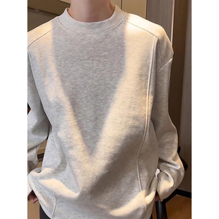 白花灰解构加绒卫衣男冬季美式加厚正肩长袖t恤高级感德绒打底衫